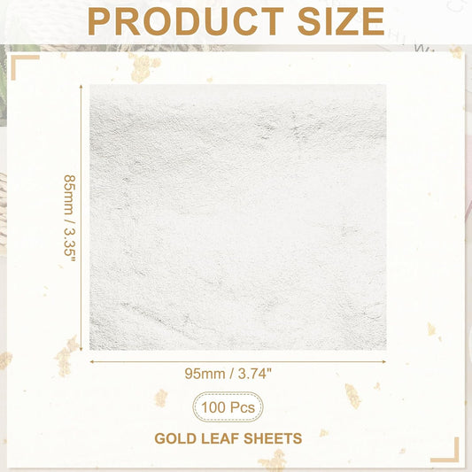 PATIKIL Gold Leaf Sheets for Art 3.7" x 3.4", 100 Pcs Gold Foil Sheet Metallic Leaf Papers for DIY Crafts Resin Furniture Nails Paintings Home Decoration, Light Silver