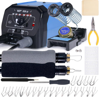 WEP 939-III Dual Pen Wood Burning Kit 34-IN-1 with 20 Woodburning Tips Soft-Grip Pyrography Pen with 2 Stencils, 2 Unfinished Wood, 1 Pen Holder Professional Wood Burner Tool - Crafty Corner