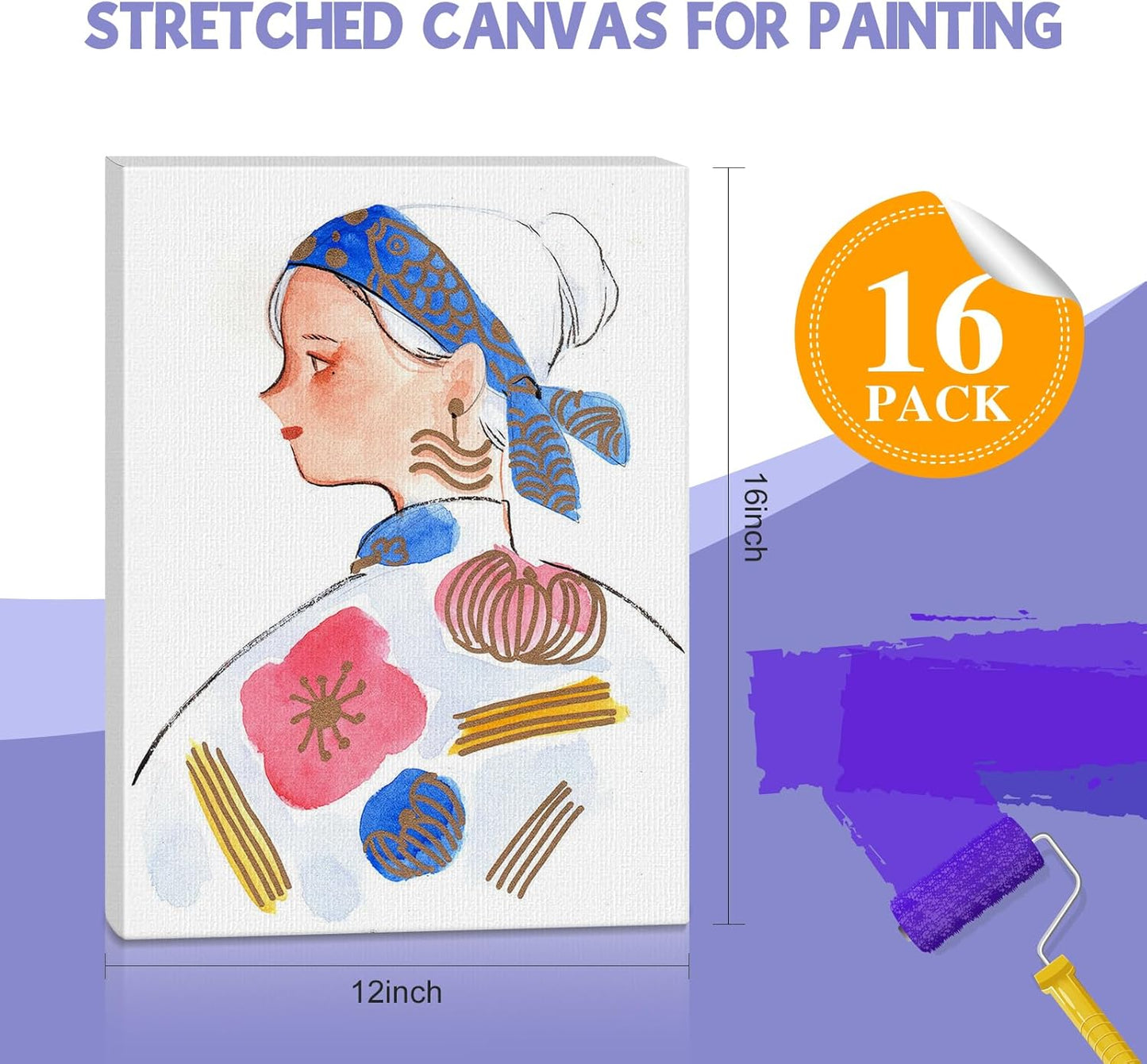 ESRICH Stretched Canvas for Painting 12x16 Inch, 16 Pack Blank Canvas -5/8 in Profile Primed Cotton White Canvases for Painting for Oil & Acrylic Paint