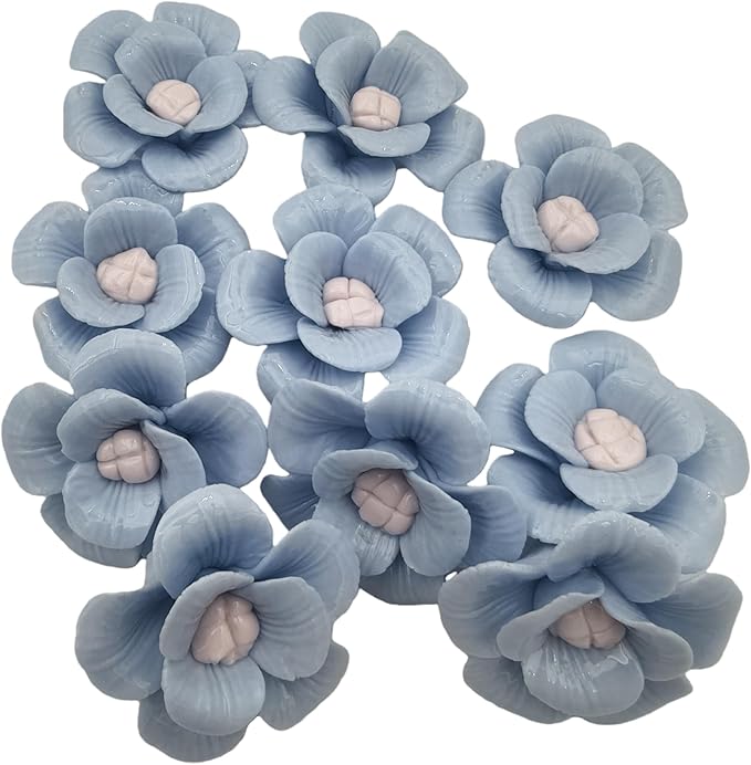 10 PCS 3D Flower Ceramics Mosaic Tiles,DIY Making Creative Ceramic Mosaic Tiles for DIY Craft Plates Flowerpots Vases Cups Mosaic Making Supplies (3D Blue Flower)
