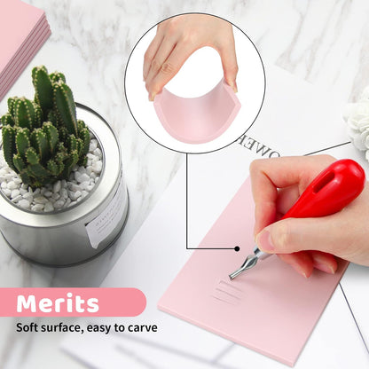 6 Pack 8"x6" Pale Pink Rubber Stamp Carving Blocks Rubber Carved Brick Soft Rubber Linoleum Block for Craft Project