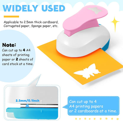 CHENGU 16 Pcs Craft Holes Punch Paper Punchers Scrapbook Punches with Craft Sticker Paper, Round, Star, Square, Heart, Flower, Wave Circle Shape (Flower Style,2 Inch) - Crafty Corner