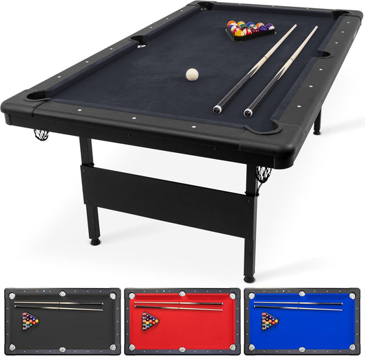 GoSports 6, 7, or 8 ft Billiards Tables - No Assembly, Choose Your Color - Portable Pool Table Includes Full Set of Balls, 2 Cue Sticks, Chalk and Felt Brush