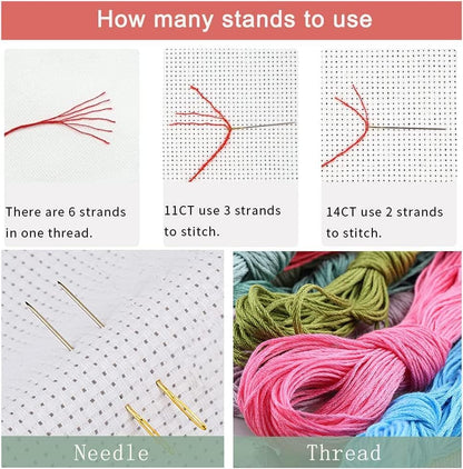 Leczany Cross Stitch Stamped Kit for Adults or Kids - Sailing and Sunset | DIY Embroidery Starter Patterns Craft Kit Needlepoint for Beginner | 11CT, 3 Strands | 13.4x17.7 inches