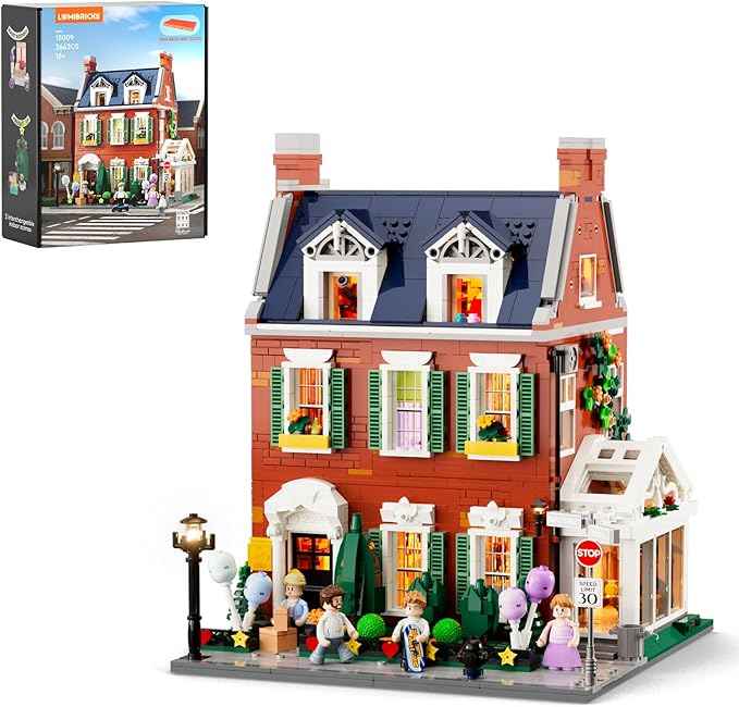 Redbrick Row House Lighting Building Bricks Set - City Town LED Light Modular Construction Model Collection Display Kit with Minifigures 2663 Pcs for Adults & Teens