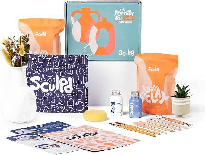 Sculpd - The Original Pottery Kit for Adults - Includes Air Dry Clay for Adults, Sculpting Tools, Varnish, Paint Brushes, Guides, Couples Date Night Arts & Crafts Set, Matte Varnish