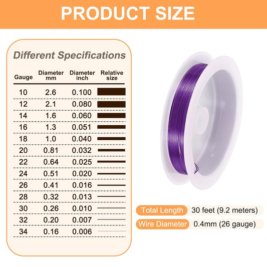 HARFINGTON 30ft Jewelry Wire, 26 Gauge (0.4mm) Brass Craft Soft Metal Tarnish Resistant Copper Beading Wire for Jewelry Making Supplies Crafting, Purple