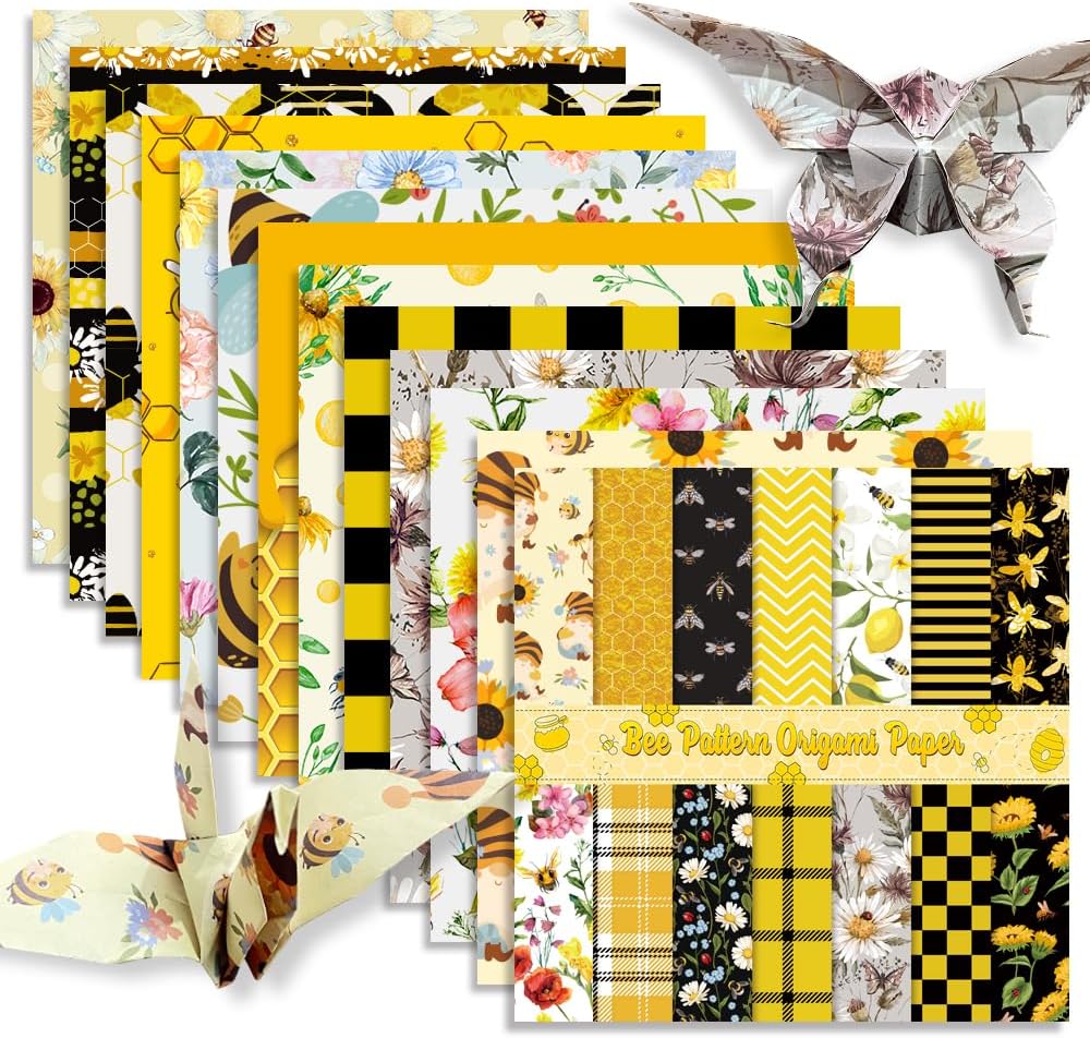 Square Origami Paper 6x6 Double Sided 50 Sheets 50 Colors 70GSM Origami Kit Japanese Chiyo Easy Fold Arts Crafts DIY Handwork Beginner Bee - Crafty Corner