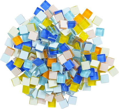 Square Sea Glass Mosaic Tiles Bulk for Adults Crafts Supplies,200g Colorful Stained Glass Pieces for Home Kitchen Bathroom Decoration DIY Art Projects