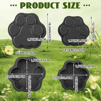 Threlaco Set of 2 Large Paw Print Stepping Stones Mold, 16 in and 13 in Dog Cat Paw Print Concrete Cement Textured Plastic Craft Mold Non-slip for Garden Decor