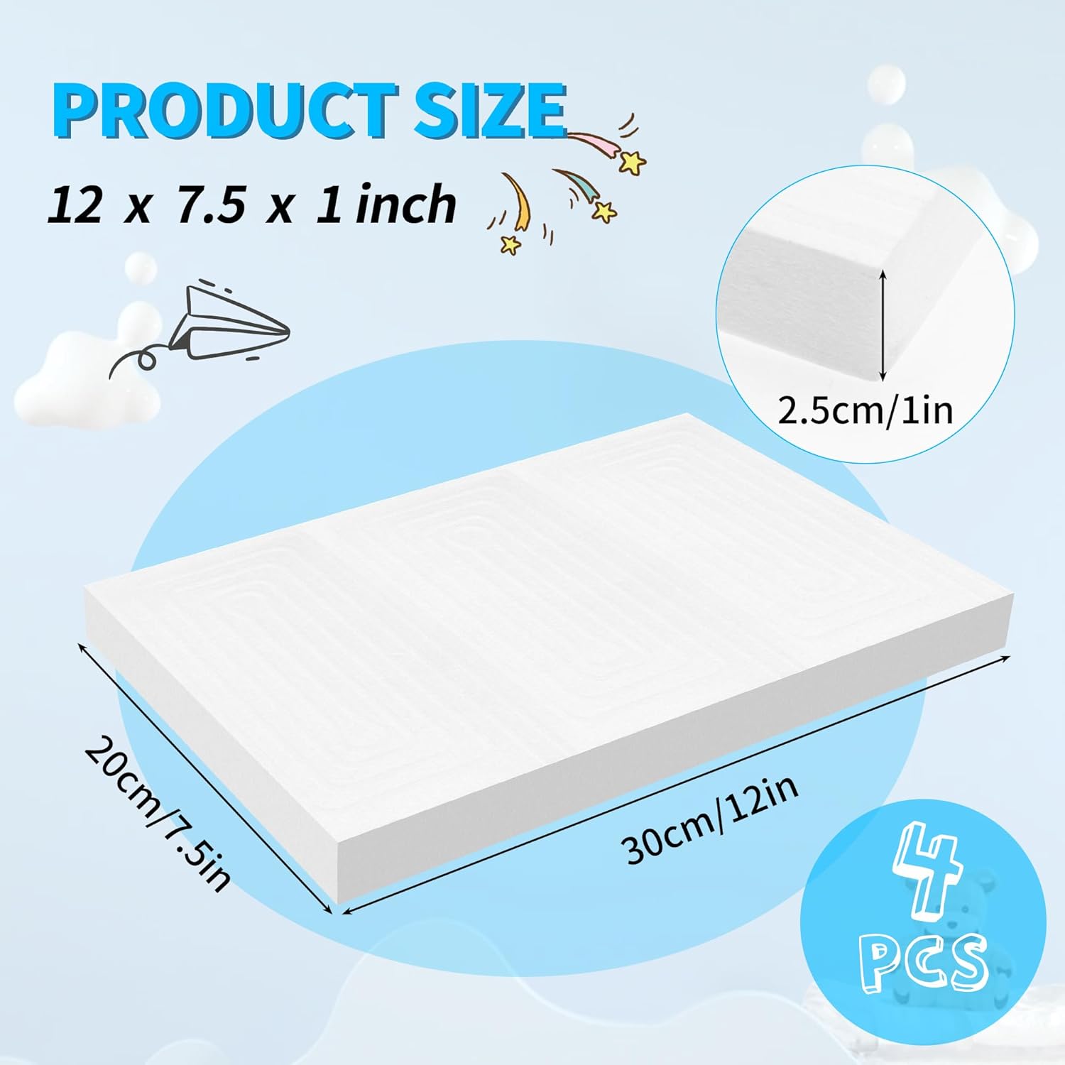 LuckyFoam White 4 Pack 12x7.5x1 inch Foam Sheets 1 Inch Thick Polystyrene Rectangles XPS Foam Board Craft for Insulating DIY Modeling Art Supplies - Crafty Corner