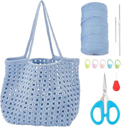 FREEBLOSS Cotton Cord Crochet Kit for Beginners Crochet Bag Making Kit DIY Crochet Shopping Bag Kit Crochet Set for Adults with Instructions Crochet Bag for Shopping Daily Use