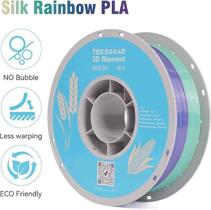 Silk Rainbow PLA 3D Printer Filament Bulk,10Rolls,1KG Spool(2.2lbs) 1.75mm, Multicolor Gradient Filament for Most FDM 3D Printers,10 Different Silk Rainbow Colors
