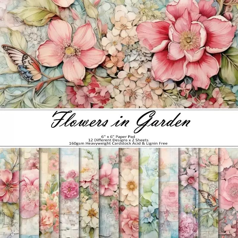 Vintage Floral Scrapbook Paper Pad Color Patterned Paper 6×6,24 Sheets Single-Sided Flower Scrapbooking CardStock Papers Pad for Holiday Cardmaking DIY Origami Journaling. - Crafty Corner