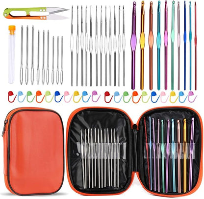 IMZAY 54 Pcs Crochet Hooks Set, 0.6mm-6.5mm Crochet Needles for Yarn Crochet Kits for Beginners, Ergonomic Crochet Hooks with Knitting Accessories, Crochet Supplies, Knitting Needles for Crocheters