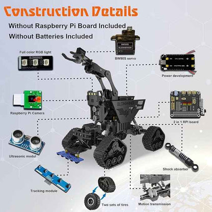 Smart Robot Kit, Robot Building Car kit for Raspberry Pi Python Coding, STEM Programming Robotic Arm Kit with Camera (Not Included Raspberry Pi Board)
