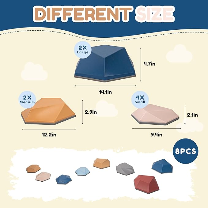 Kids Stepping Stones 8PCS for Balance & Motor Skill Development, Versatile Coordination Training Blocks for Play and Learning