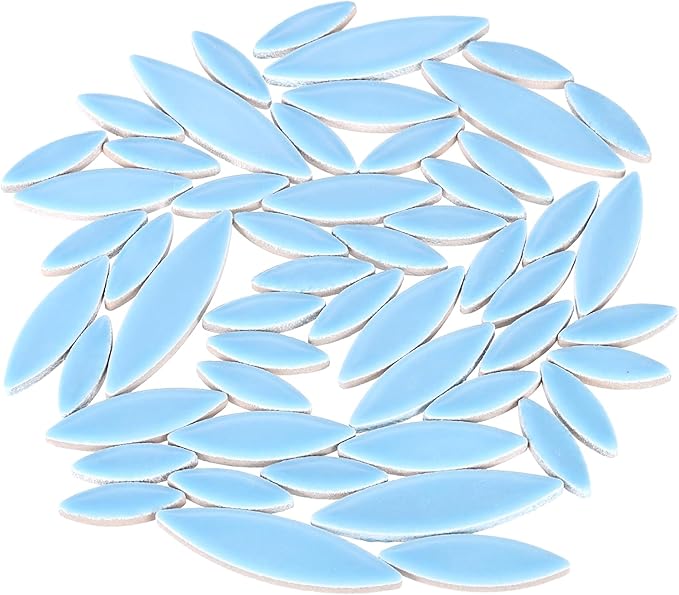 uxcell Ceramic Mosaic Tile, About 200g Teardrop Leaf Tile Mosaic Block for Handicrafts Artwork, Light Blue