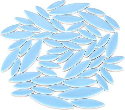 uxcell Ceramic Mosaic Tile, About 200g Teardrop Leaf Tile Mosaic Block for Handicrafts Artwork, Light Blue