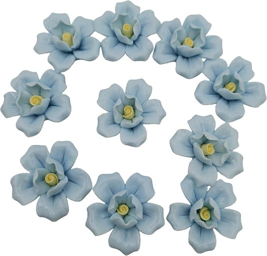 10PCS 3D Flower Ceramics Mosaic Tiles,DIY Making Creative Ceramic Mosaic Tiles for DIY Craft Plates Flowerpots Vases Cups Mosaic Making Supplies (3D Sky Blue Flower)