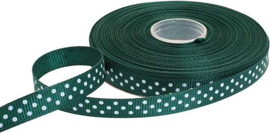 Polka Dot Grosgrain Ribbon 25 Yard Each Roll 100% Polyester (3/8", Dark Green) - Crafty Corner