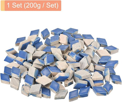 MECCANIXITY 200g Ceramic Mosaic Tiles for Crafts Bulk, Rhombic Blue Ceramic Tiles for Mosaic Kits Garden Stepping Stone Cup Mat