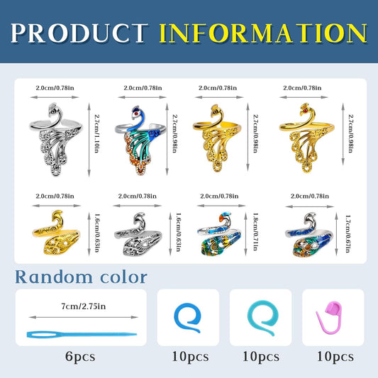 34 Pcs Adjustable Crochet Ring Set, 8 Pcs Knitting Ring, Tension Rings for Crocheting, Crochet Ring for Finger, Stitch Markers Plastic Needles for Crocheting, Crochet Accessories with Storage Box