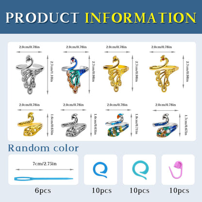 34 Pcs Adjustable Crochet Ring Set, 8 Pcs Knitting Ring, Tension Rings for Crocheting, Crochet Ring for Finger, Stitch Markers Plastic Needles for Crocheting, Crochet Accessories with Storage Box