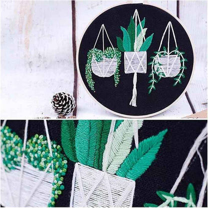 ZQB Haven Needle Point Kits Adults Full Range of Starter Including Instructions Stamped Cloth with Pattern Hoop Color Threads and Tools Art Projects(Cactus Green Plants)