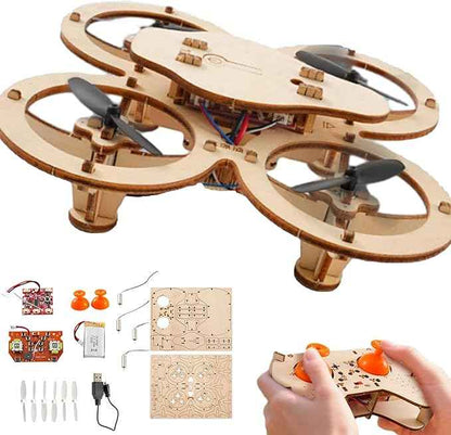 DIY Wooden Drone Building Kit, Wooden Drone Model Kit, DIY Mini Wood Drones RC Quadcopter, Creative Aircraft, Assembly Quadrotor Drones Model with 4-Axis Flight (A)
