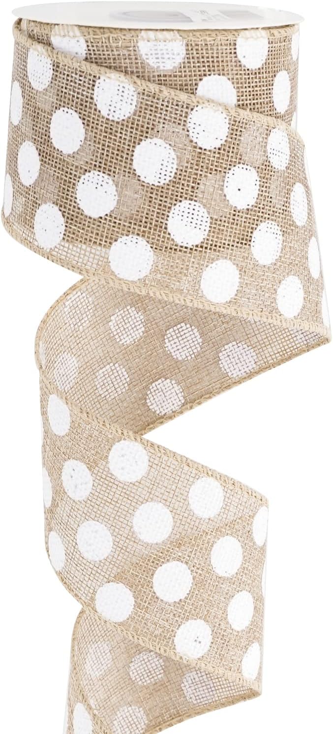 MEEDEE Burlap Ribbon with White Polka Dots - 2.5 Inch Natural Linen Wire Edge Craft Ribbon for Baby Shower, Beach, Farmhouse Gift Basket, 10 Yards - Crafty Corner