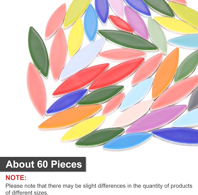 uxcell Ceramic Mosaic Tile, About 200g Teardrop Leaf Tile Mosaic Block for Handicrafts Artwork, Red/Yellow/Green/Blue/Purple/Pink/White