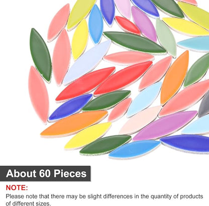uxcell Ceramic Mosaic Tile, About 200g Teardrop Leaf Tile Mosaic Block for Handicrafts Artwork, Red/Yellow/Green/Blue/Purple/Pink/White
