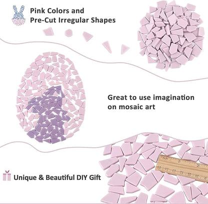 Youway Style Pink Glass Mosaic Tiles for Crafts Bulk,200g Broken Glass Pieces for DIY Spring Mosaic Art Decor,Garden Mosaic Supplies