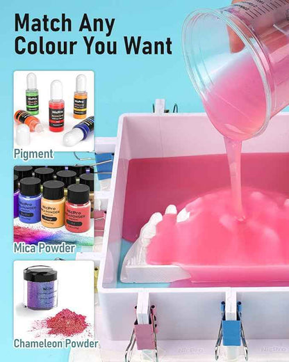 74oz Platinum Silicone Mold Making Kit with Molds Housing & Mixing Cups, 1:1 Ratio, 15A Medium Hardness, Non-Toxic Liquid Silicone Rubber for Resin, Jewelry, Craft Molds