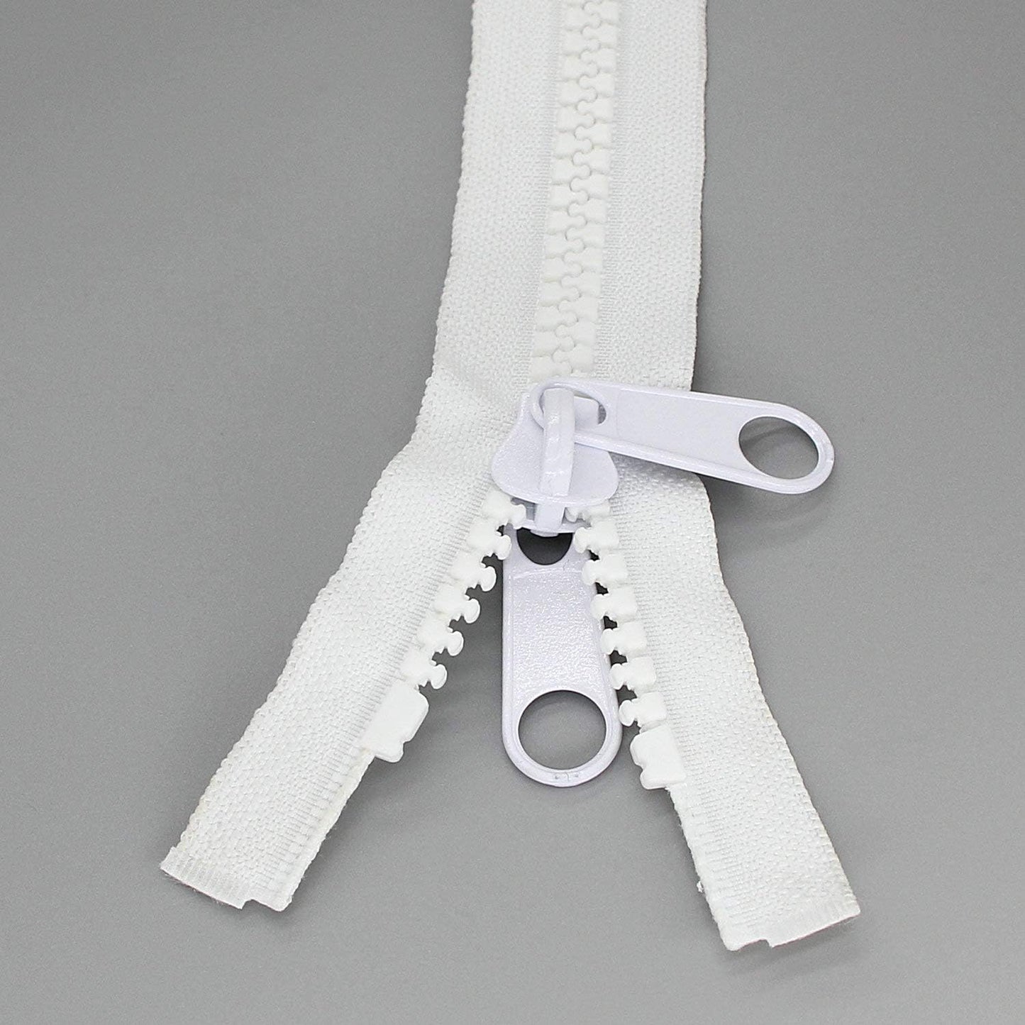 Leekayer 2PCS #10 48 Inch Heavy Duty Zippers for Sewing Separating Large Plastic Zippers White Tape with Double Pull Tab Slider, Sleeping Bag, Boat, Canvas, Cover, Trampoline, Dog Bed,Tent (48" 2pcs)
