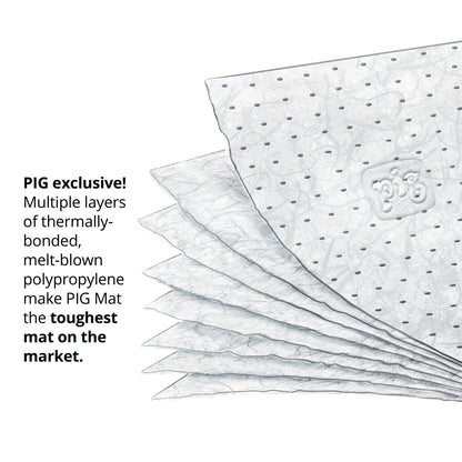 PIG Oil Absorbent Mat Pad | in Dispenser Box | Absorbs Oils & Fuels | 21 oz Absorbency Per Pad | Mediumweight | 20" L x 15" W | 100 Pads | MAT454