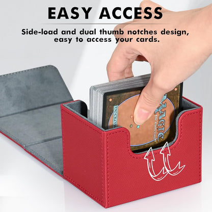 ZLCA Card Deck Box for Trading Cards, MTG Commander Deck Box Holds 120+ Single Sleeved, Leather Magnetic Card Storage Case Fits for TCG CCG Magic(Red)