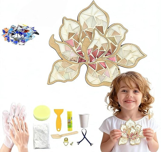 TATREBCRE DIY Mosaic Kit for Adults – Feather, Bird, Cat & Heart Designs – Christmas Gift Arts and Crafts Kit with Grout & Tools – Easy Mosaic Craft for Beginners (White Flower)