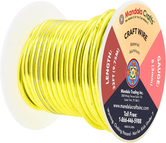 Mandala Crafts 8 Gauge Anodized Aluminum Craft Wire for Jewelry Making - 32 FT Colored Flexible Yellow Green Wire - Bendable for Bonsai Armature Crafting Sculpting - Crafty Corner