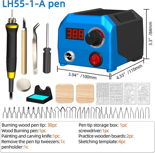 LH55-1 wood burning kit,wood burning tool,digitally adjustable temperature wood burner kit,professional wood burner tool kit for adults beginners craft,pyrography pen (LH55-A pen) - Crafty Corner