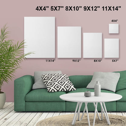 GOTIDEAL18Pcs Stretched Canvases for Painting Multi Pack 4x4, 5x7, 8x10,9x12, 11x14 Set, Primed White - 100% Cotton Artist Blank Canvas Boards for Painting, Acrylic Pouring,Oil Paint