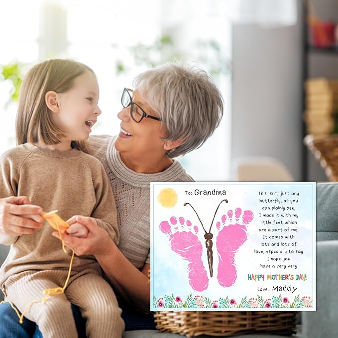 DIY Mothers Day Footprints Butterfly Art Craft Keepsake, Mothers Day Butterfly Footprint Memory Keepsake Decoration, Crafts Gifts for Mom Grandma from Kids Daycare PreK School Activity, Set of 8 Pcs