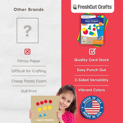 Basic Shapes 1: Circles, Triangles, Squares, Ovals, 676 Pieces US Made Card Stock Punch Out Geometric Shapes in 3 Sizes and 4 PRIMARY Colors for Math, Pattern Play and DIY Crafting - Crafty Corner