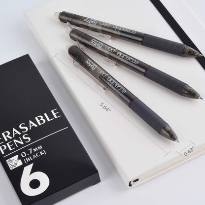 ParKoo Retractable Erasable Gel Pens Clicker, Fine Point, Make Mistake Disappear, Black Ink for Note Taking and Crossword Puzzles, 6-Pack