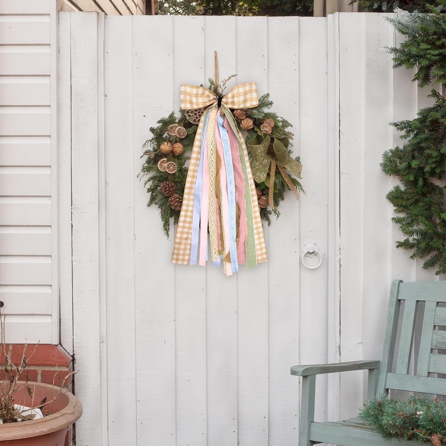 Large Fall Ribbons Bow for Wreath, Orange White Buffalo Plaid Fabric Ribbons Set Assorted Lace Ribbon Blue Pink Clip-On Wreath Sash Ribbon Bundle for Fall Thanksgiving Home Indoor Outdoor Decor - Crafty Corner