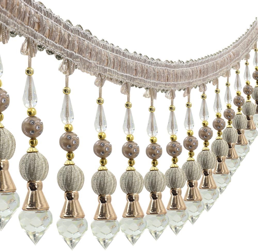 3yards Beading Fringe Trimming Long Beads Tassel Curtain Trim Ribbon Trim for Cover Edge Decorative (beige) - Crafty Corner