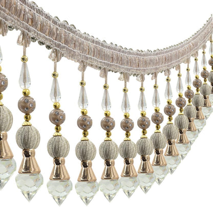 3yards Beading Fringe Trimming Long Beads Tassel Curtain Trim Ribbon Trim for Cover Edge Decorative (beige) - Crafty Corner