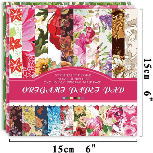 Origami Paper Kit 50 Sheets 70GSM 6 Inch Square Double Sided Color 50 Vivid Japanese Washi Chiyo Colors for Hand Crafts Origami Paper Arts Creativity.Rose - Crafty Corner