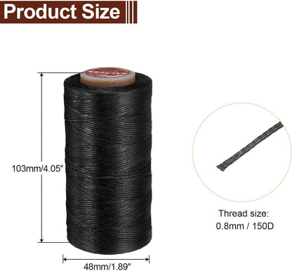 uxcell Flat Leather Sewing Waxed Thread, 270m / 295 Yards Polyester Wax String, 150D Wax Stitching Cord for Leather Crafts, Bookbinding, Bracelets Braided, Black